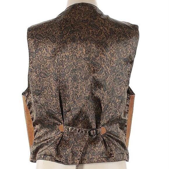 Vintage Tan Brown Real Genuine Leather Gilet Vest Waistcoat Men's Button Front - Picture 2 of 10